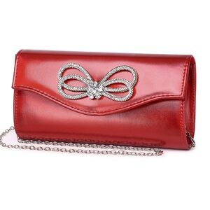 1441 Evening Handbag Shiny Crystal Bow Flap Clutch Purse Wedding Party Prom